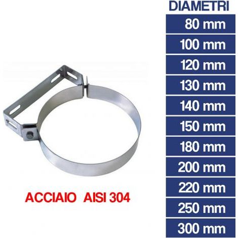 COLLARE FISSAGGIO A MURO IN ACCIAO INOX REGOLABILE PER TUBO CANNA FUMARIA 24433V Ø 80 (24433) (1/2)