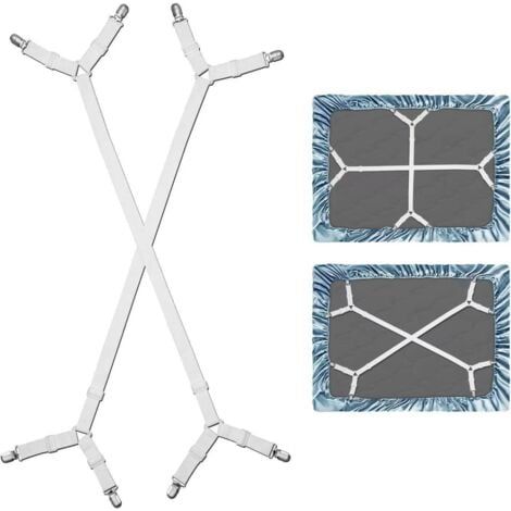 Jarretière pour drap - Sangles croisées pour drap - Blanc (2 sangles) (1/5)