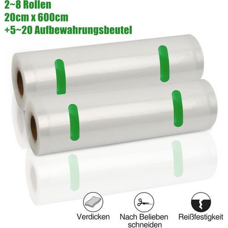 Randaco 28 Stück 20 x 600cm Vakuumrollen strukturiertreißfest lebensmittelecht frei von BPA Enthält 520 Frischebeutel（2030cm）