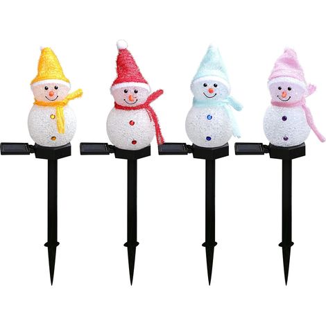 Solarbetriebene Schneemannlichter (4er-Pack mit Pfosten), aufblasbar, wasserdicht, farbwechselnde LED-Lichter, geeignet für Weihnachtsdekorationen im Freien, Thanksgiving, Winter, Baumschmuck und Schn