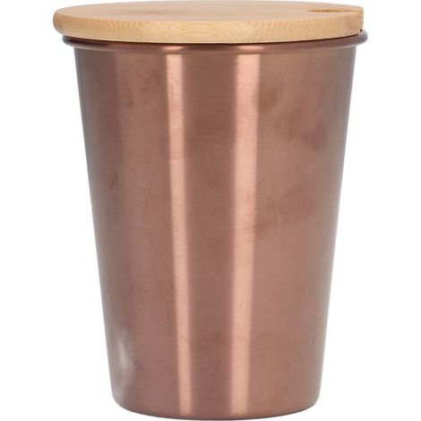 Mug portable de 350 ml en acier inoxydable à simple paroi avec couvercle, empilable, pour café, bière et lait, or rose (1/5)