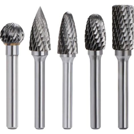 Jeu de fraises rotatives - Outils - Kit de 5pcs - Carbure de tungstène - Tige 6mm - Tête 10mm (1/4)