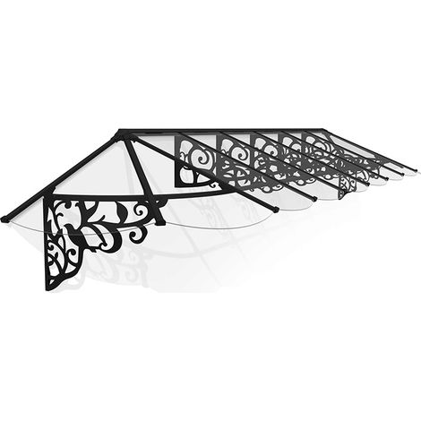 Patio Cover Lily Extendable Series Canopy Door Awning Kit 4700 Clear - Acrylic - L472.6 x W88 x H70 - Black