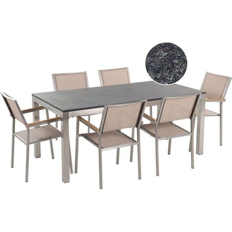 Set da Giardino Piano in Granito Fiammato 6 Sedie Beige 180 x 90 cm Grosseto (1/5)
