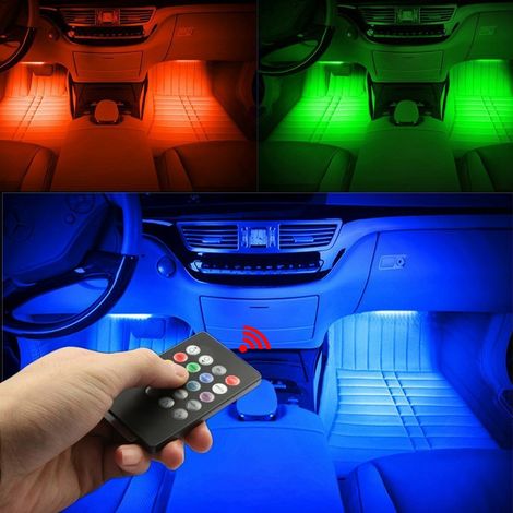 Bande lumineuse LED pour voiture, kit d'éclairage LED musical EECOO 4 pièces pour l'intérieur de la voiture, éclairage sous tableau de bord avec (1/5)
