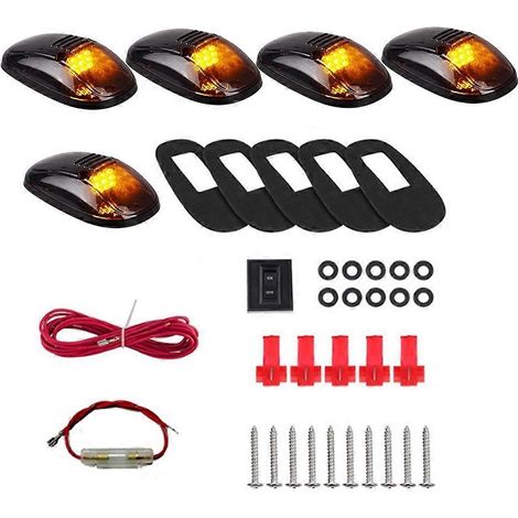 Feux de gabarit de toit à 9 LED pour cabine de voiture, camion et SUV, alimentation 12 V CC, lentille fumée noire, lampe ambre, éclairage extérieur de voiture (1/5)