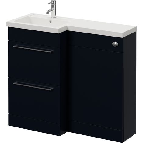 Napoli 390 Deep Blue 1000mm 2 Drawer Vanity Unit Toilet Suite with Left Hand Square Lucia Basin - 1000mm - Chrome 320mm HandleWithout Kingston Toilet Pan