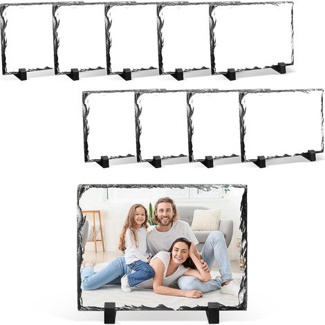 Lot de 10 Plaques en Ardoise Vierges pour Sublimation, Cadre Photo en Pierre à Transfert Thermique, Pierre Photo Rectangulaire Personnalisable avec Support d’Exposition pour Cadeau DIY (15 x 20 cm) (1/5)