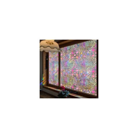 Película de privacidad para ventanas con diseño de vidrieras Mandala, 100x43cm, 3D Arcoíris, decorativa, sin adhesivo, para control de calor y bloqueo de rayos UV - Crezuo