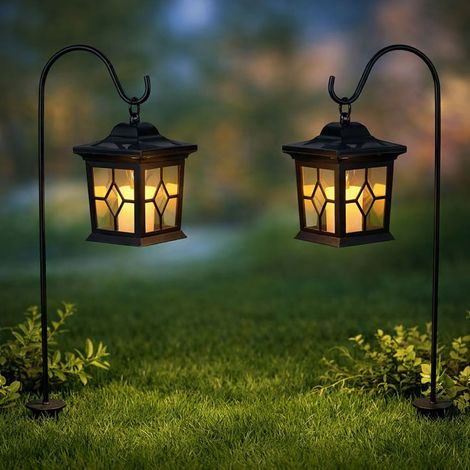 Lampada solare con picchetto Lanterna solare Candela LED Lanterna con luce plug-in Nero, acciaio, LED 0,06 W, LxPxA 21x14,3x69 cm, set da 2