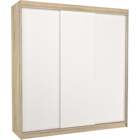 Armoire chambre adulte bois clair et blanc 2 portes coulissantes Kamia 200cm (1/5)