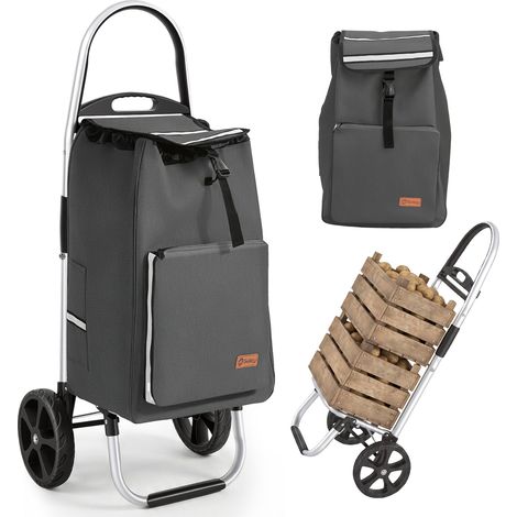 Sekey chariot de courses 2 en 1 pliable, 50 L avec sac isotherme, grandes roues robustes, gris