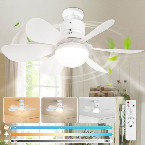 Ventilatore da soffitto bianco a 6 pale – Luce dimmerabile 3000K/4500K/6000K – Motore DC silenzioso – Telecomando – 3 velocità (1/5)