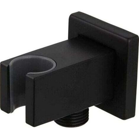 1 Support de douche avec coude mural 1/2 pouce, laiton noir mat, raccord mâle G 1/2, pour salle de bain (1/4)