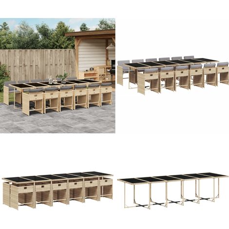 13-tlg. Garten-Essgruppe mit Kissen Beigemischung Poly Rattan - Gartengeset - Gartenmöbel Set - Esstisch - Esszimmergarnitur - Outdoor Möbel - Home & Living (1/5)