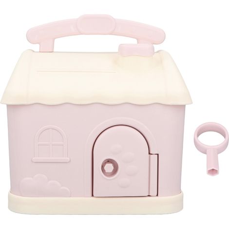 House Piggy Bank Pink Cartoon House Design Develop Saving Habits Durable Plastic Kids Piggy Bank for Kids Bill Coin (1/5)
