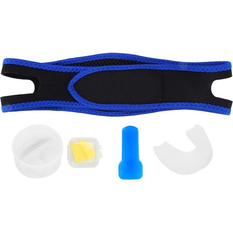 Appareil anti-ronflement blanc avec bouchons d'oreille, mentonnière et gouttière dentaire, dispositif de sommeil pour soins de santé nocturnes, kit d'aide contre le ronflement (1/5)