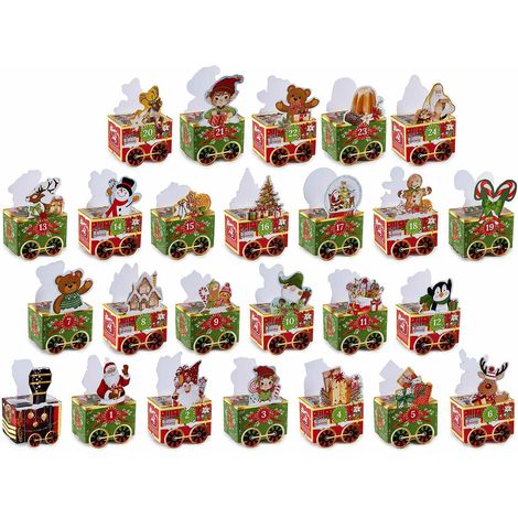 Set calendari dell'Avvento a trenino componibile con 25 scatoline carta da riempire, set da 3 pezzi