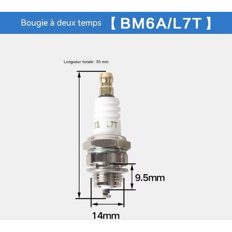 Lot de 2 bougies d'allumage BM6A L7T pour moteur 2 temps, bougies pour tronçonneuse débroussailleuse taille-haie et outils de jardinage thermiques, filetage 14mm, compatible MS070 (1/2)