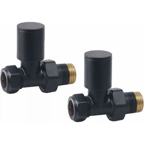 Heatwave Round Black Straight Radiator Valves Pair (1/2)