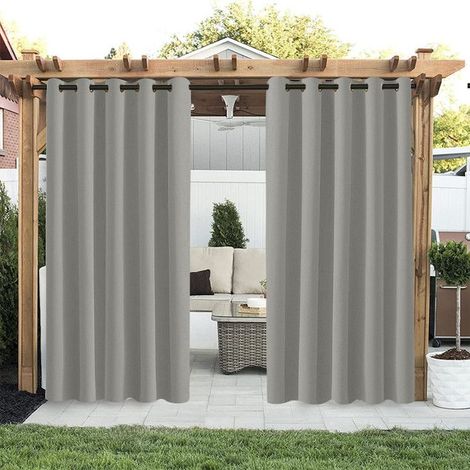 Qelus Lot de 2 Rideaux d'extérieur Imperméables à oeillets - 132x244cm - Gris clair - Isolation thermique, pour Pergola Terrasse (1/5)