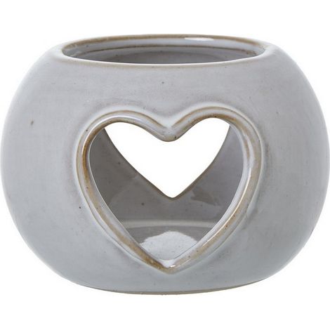 Heart Cut-Out Round Tealight Holder - Ceramic - L9 x W9 x H6 cm - White