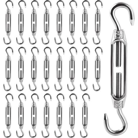 Lot de 24 Tendeur Cable Acier Inoxydable 304 M4, Tendeur Fil a Linge Type CC à Crochets Réglable, Accessoire Tension pour Corde, Grillage et Voile d'Ombrage (1/5)