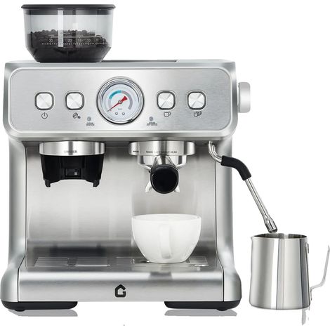 Cafetera espresso, presión de 20 bares, depósito de agua de 2,8 litros, color plata. (1/2)
