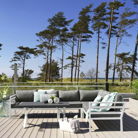 Canapé d'angle jardin en aluminium blanc STOCKHOLM (1/3)