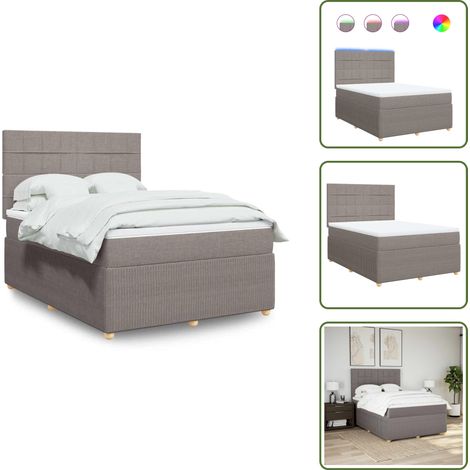 The Living Store Sommier à lattes de lit avec matelas Taupe 140x190 cm Tissu - Matelas à ressorts ensachés (1/5)