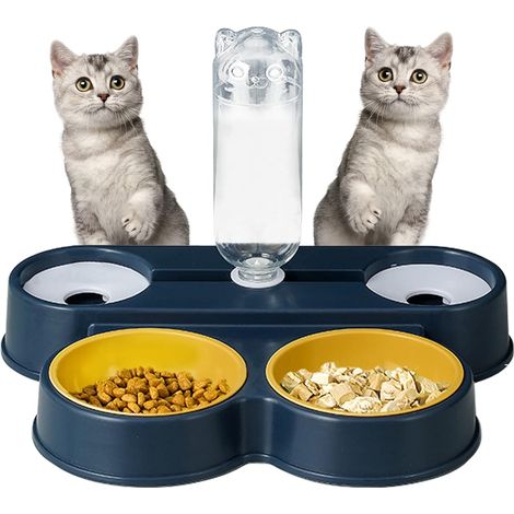Gamelle pour chat Gamelle pour chien et chat, mangeoire pour chien et chat, Anti Spill Pet Automatic Drinking Four Bowl Small Dog Cat Drinking Navy Blue 35.528.525.5cm One piece (1/5)