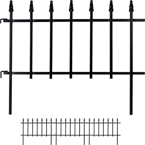 Relaxdays Flower Bed Fence, Garden, 4 Piece Set, HxW: 45.5 x 226 cm, Gothic Decoration, Iron, Ground Spikes, Leaf, Black (1/5)