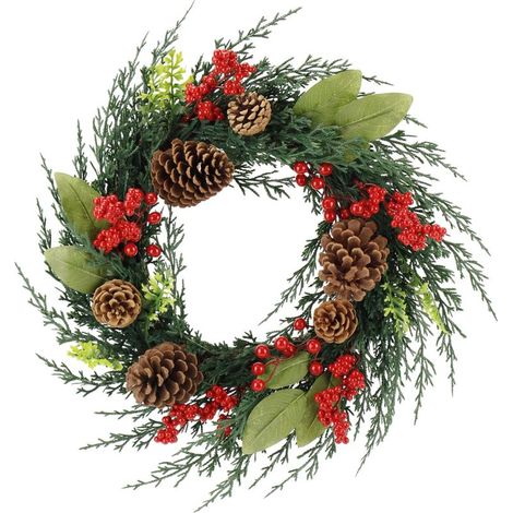 Weihnachtstürkranz 50 cm, künstlicher Weihnachtskranz mit Tannenzapfen und Christbaumkugeln, Adventskranz, Weihnachtsdekoration (1/4)