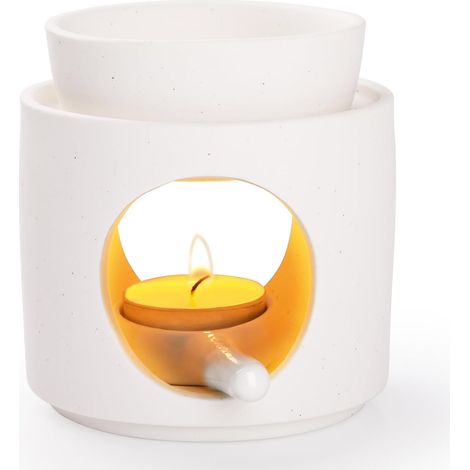 Brûleurs Huile Essentielle en Céramique, Lampe à Parfum en Céramique Con Porte-Bougie, Brûleur à Type divisé, Veilleuse Chauffe-Parfum pour Décoration Salon,Chambre,Bureau - Blanc (1/5)