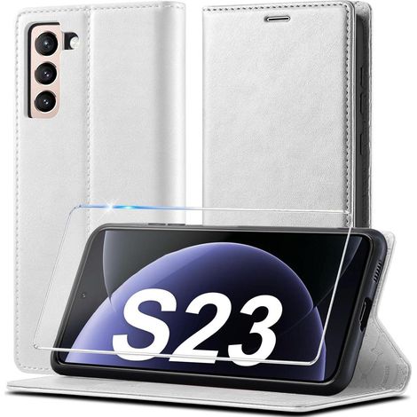 Coque portefeuille cuir pour Samsung Galaxy S23 5G avec fonction support et fermeture magnétique blanc (1/5)