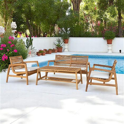Salon de jardin en teck (1 canapé, 2 fauteuils, 1 table basse) MENDOZA (1/5)