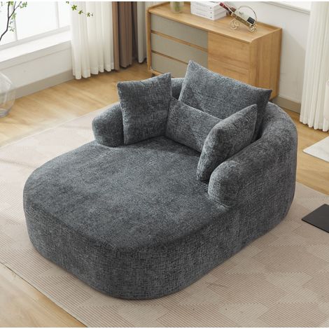 Chaise longue convertible gris en pana, sofá cama individual con reposabrazos y cojín (1/5)