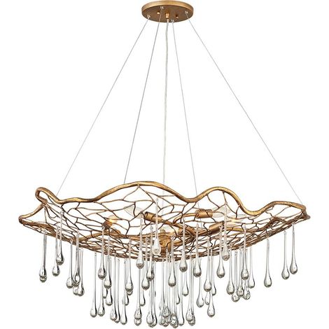 Lampadario Contemporaneo Laguna Acciaio Oro Brunito Vetro 6 Luci E14 (1/5)