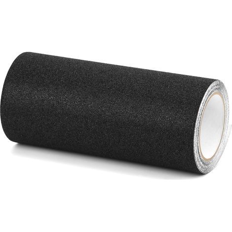 1 Rouleau Ruban antidérapant 250 mm x 5 m, Bande PVC noir, Surface sableuse, Pour escalier intérieur extérieur (1/5)