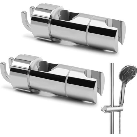 Set of 2 adjustable, 360° rotating hand shower holders, no drilling required, for sliding bars with an outer diameter of 16 to 27 mm (1/5)