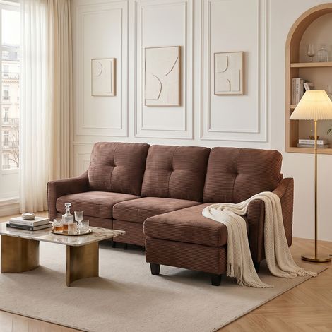 HIPIHOM Modernes Sofa, Mid-Century Loveseat mit atmungsaktivem Stoff und Massivholzbeinen, hochdichtes Schwammsofa für Wohnzimmer, Schlafzimmer, Büro (3-Sitzer, braun)