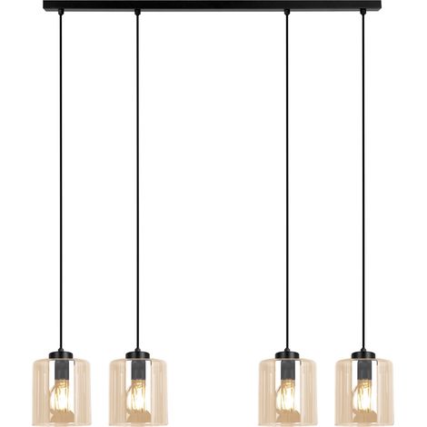 Suspension SORO Kaja noire, cylindres verre ambre 4xE27 (1/3)