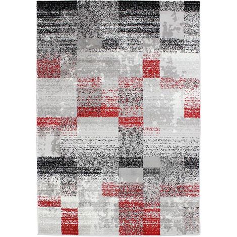 METRO - Tapis vintage effet cube gris rouge 133x190 (1/5)