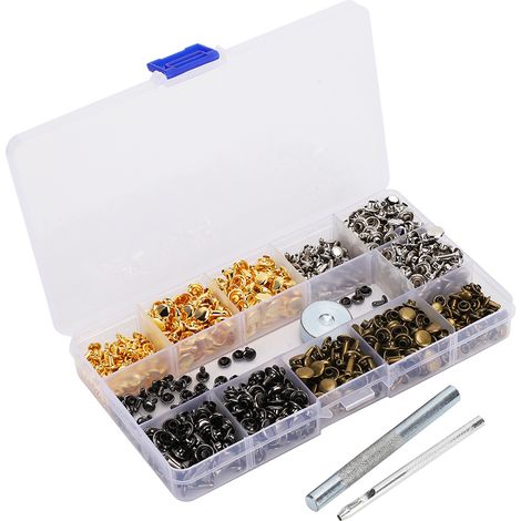 Kit de 480 rivets à double tête en métal, 4 couleurs, pour la maroquinerie, les ceintures et les bagages.
