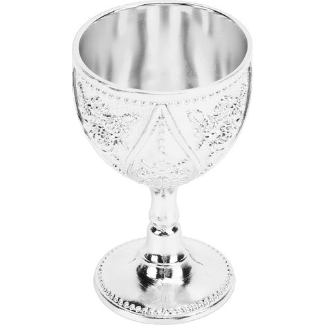 Verre à vin en métal de 30 ml, orné d'une rose sculptée en relief, pour la décoration de la maison, du bar, des voyages, des mariages et des fêtes. Couleur argentée. (1/5)