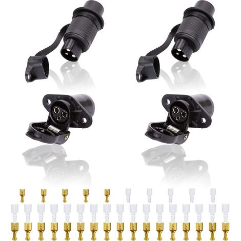 2 Pièces Prise Remorque Et Prise pour Remorque 3 Broches, Prise 3 broches 12v Femelle Male, prise 3 plots agricole,Prise 3 Broches Convient Remorque Camion Tracteur Agricole Véhicule (1/5)