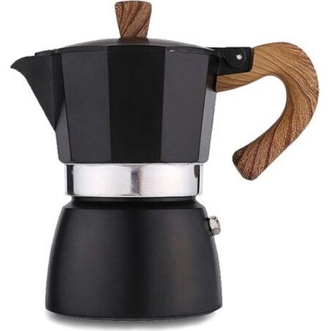Cafetière à expresso pour cuisinière – Cafetière à moka en aluminium de 3 tasses, petite cafetière de 142,7 g – Percolateur à café cubain manuel italien pour cappuccino, latte (noir) (1/5)