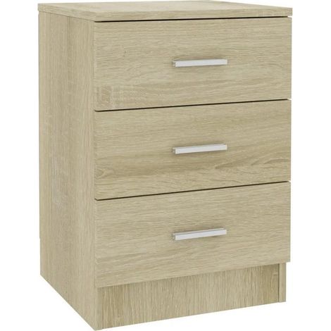 Table de chevet 3 tiroirs bois chêne clair Metiu (1/3)