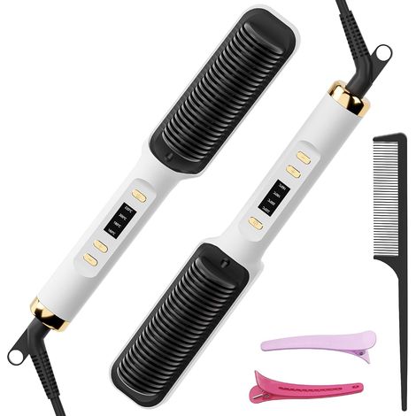 Peigne lisseur - Lisseur avec peigne intégré - 4 réglages de température, affichage LED, protection anti-brûlure et arrêt automatique - Idéal pour les cheveux fins et délicats (1/5)