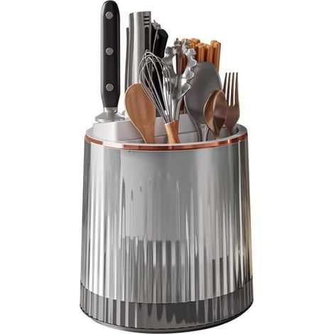 Égouttoir à couverts rotatif à 360° Liemuao 2 en 1 : porte-couteaux et range-vaisselle pour ranger couteaux, fourchettes et cuillères (gris) (1/4)